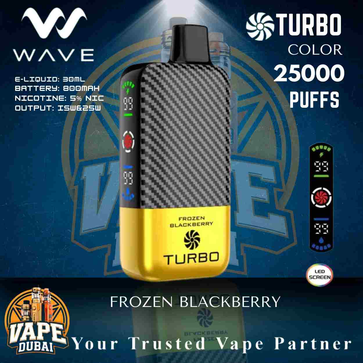 Premium Turbo Wave Vape 25000 Puffs – Fast Delivery UAE