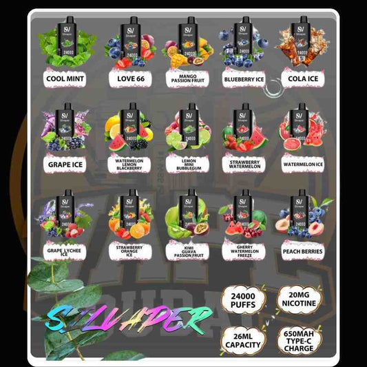 Silvaper 24000 Puffs 50MG Disposable Vape flavor selection Dubai