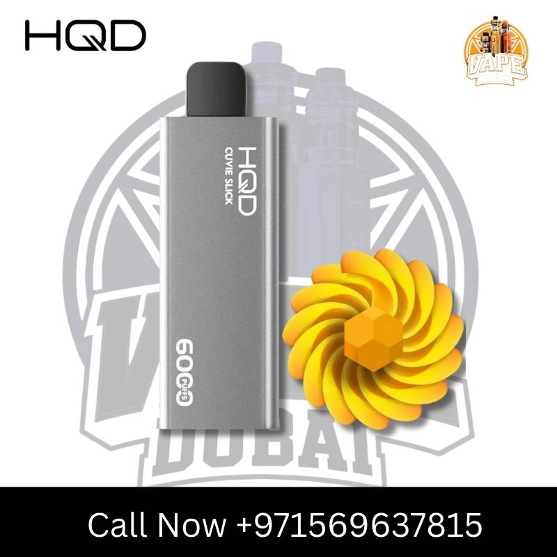 Black HQD 6000 Puffs vape with ice cubes, blackberries, and flavor options.