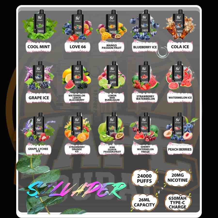 Silvaper 24000 Puffs 50MG Disposable Vape flavor selection Dubai