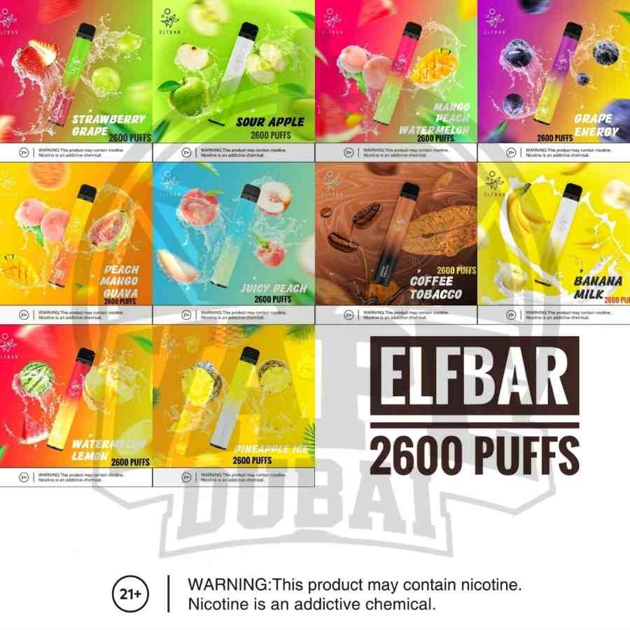 Authentic Elf Bar 2600 Puffs Disposable Vape 20MG Dubai UAE